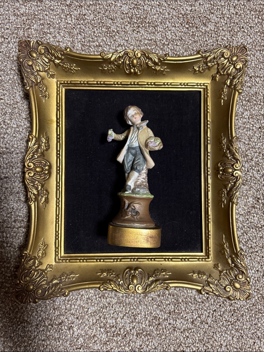 Gold Ornate Framed Wall Accent with porcelain Figurine